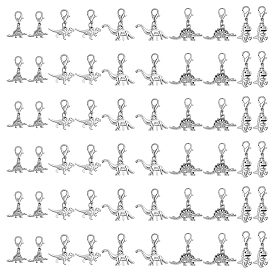 60pcs 5 styles décorations pendentif dinosaure en alliage de style tibétain, avec alliage de zinc homard fermoirs pince