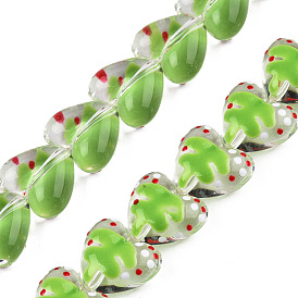 Transparent Acrylic Beads Strands, with Enamel, Heart with Polka Dots