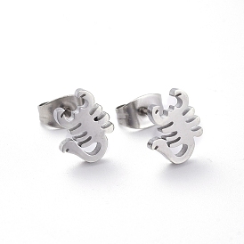 304 Stainless Steel Stud Earrings, Scorpion