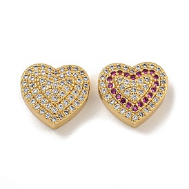 Rack Plating Brass Micro Pave Cubic Zirconia Beads, Long-Lasting Plated, Cadmium Free & Lead Free, Real 18K Gold Plated, Heart