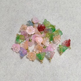 30 pcs pendentifs en verre, charmes de fleurs, avec les accessoires en laiton
