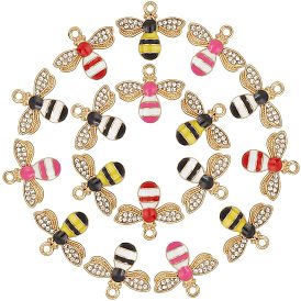 Alloy Enamel Pendants, with Cubic Zirconia, Bees, Golden