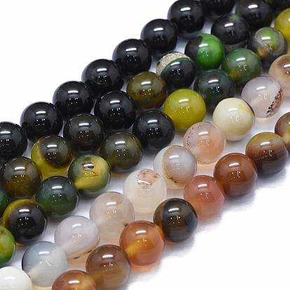 Natural Agate Beads Strands, Dyed & Heated, Round