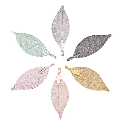 Iron Big Pendants, Electroplate Natural Leaf, Leaf