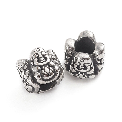 Buddhist 304 Stainless Steel European Beads, Large Hole Beads, Buddha