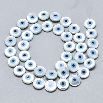 Natural White Shell Mother of Pearl Shell Beads, with Natural Turquoise, Evil Eye