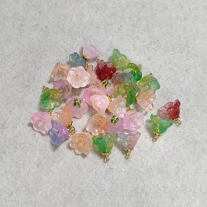 30 pcs pendentifs en verre, charmes de fleurs, avec les accessoires en laiton