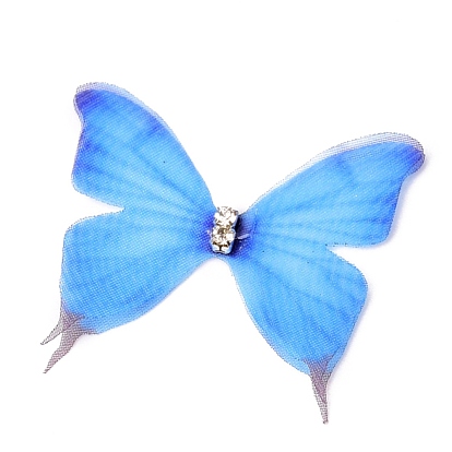3D Double Layer Cloth Butterfly Ornaments, Gradient Color Craft Butterfly, with Crystal Rhinestone, for DIY Hair Accessories, Wedding Dress