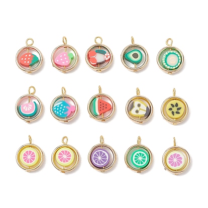 Подвески из полимерной глины ручной работы с пластиковыми рамками для бусин ccb, фрукты чары, золотые