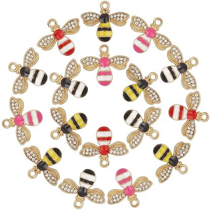 Alloy Enamel Pendants, with Cubic Zirconia, Bees, Golden