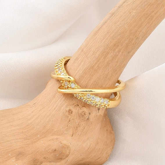 Кольца-манжеты из латуни с микро-паве и прозрачным циркониевым покрытием для женщин, долговечный, без кадмия и без свинца, кроссовер