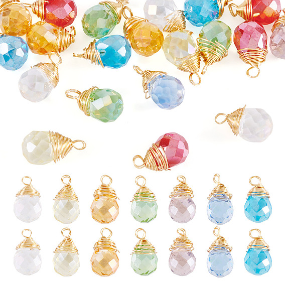 20 шт. Стеклянные подвески, клубника, с настоящей медной проволокой 18 k с золотым покрытием, граненые