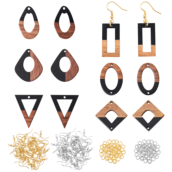 DIY Dangle Earring Making Kits, Including 12Pcs 6 Styles Resin & Walnut Wood Pendants, 60Pcs 2 Colors Brass Earring Hooks, 60Pcs 2 Colors Brass Jump Rings