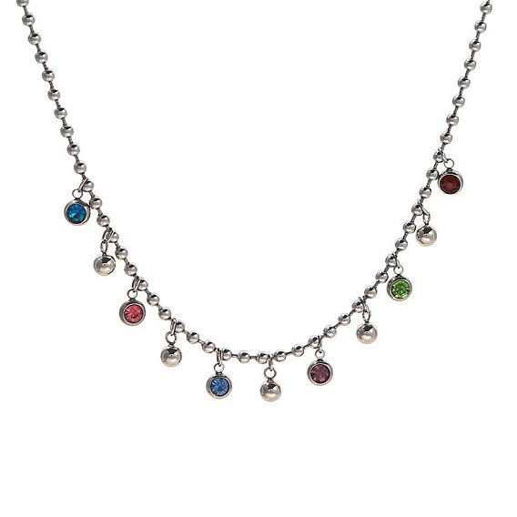 304 ожерелья нержавеющей стали, со стразами-подвесками, круглые