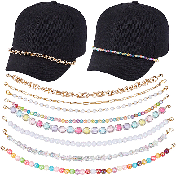 8 шт. 8 стили акриловые бусины и алюминиевые кабельные цепи и 304 цепочка для бейсболки из нержавеющей стали