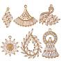 6Pcs 6 Style Brass Micro Pave Clear Cubic Zirconia Pendants, Mix-shaped