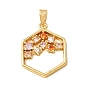 Brass Micro Pave Colorful Cubic Zirconia Pendants, Hexagon Charms