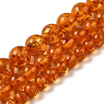 Brins de perles d'ambre imitation résine, ronde