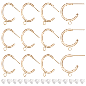 12 шт. латунные серьги-гвоздики с кольцами, фурнитура для сережек полукольцо с горизонтальными петлями, без никеля , с 30 пластиковыми ушными гайками