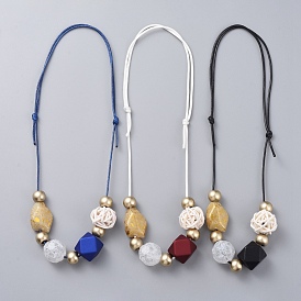 Adjustable Bib Necklaces, with Acrylic Beads, Handmade Cane Woven Beads and Waxed Polyester Cord