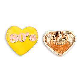 Heart with Word 80's Enamel Pin, Light Gold Plated Alloy Study Supplies Badge for Backpack Clothes, Nickel Free & Lead Free