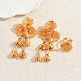 Элегантные железные серьги-кисточки с цветами и кольца-манжеты для женщин