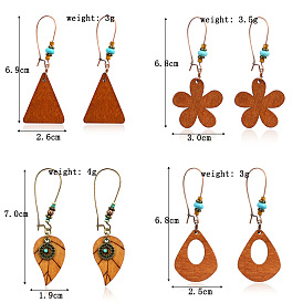 Bohemian Wood Pendant & Beaded Earrings with Floral Cutouts for Women
