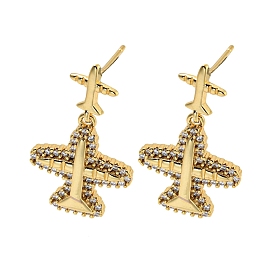 Cubic Zirconia Stud Earrings, Brass Jewelry for Women, Cadmium Free & Lead Free, Airplane