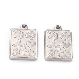 Pendentifs en acier inoxydable, rectangle avec licorne