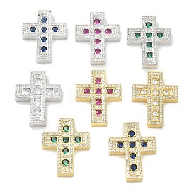 Rack Plating Brass Micro Pave Cubic Zirconia Pendants, Long-Lasting Plated, Lead Free & Cadmium Free, Cross Charms