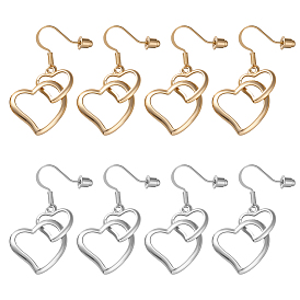 4 пары 2 цветные железные полые серьги-сердечки, со сплавом