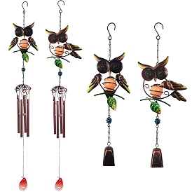 Luminous Iron Owl Pendant Decorations, Bell/Aluminum Tube Tassel Wind Chime for Garden Outdoor Courtyard Balcony Hanging Decoration