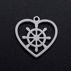Pendentifs en acier inoxydable, coeur avec barre