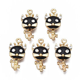 Rack Plating Alloy Enamel Pendants, with Crystal Rhinestone, Cadmium Free & Nickel Free & Lead Free, Mouse