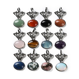 Gemstone Pendants, with Brass Findings, Lead Free & Cadmium Free, Moon with Oval