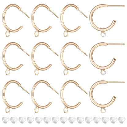 12 шт. латунные серьги-гвоздики с кольцами, фурнитура для сережек полукольцо с горизонтальными петлями, без никеля , с 30 пластиковыми ушными гайками