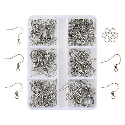 80 pcs 5 estilo 304 ganchos para pendientes de acero inoxidable, ganchos para pendientes planos, con 100 piezas de anillos de salto