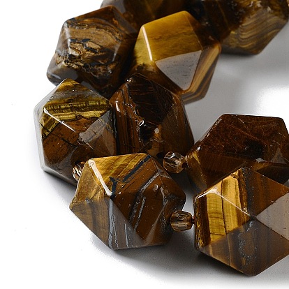 Natural Tiger Eye Beads Strands, with Seed Beads, Faceted, Rhombus