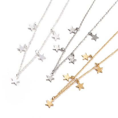 304 collar con colgante de triple estrella de acero inoxidable para mujer