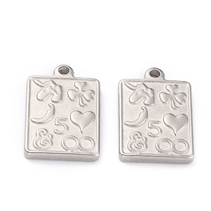 Pendentifs en acier inoxydable, rectangle avec licorne