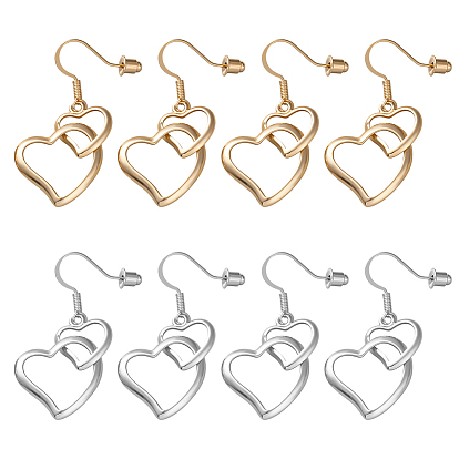 4 пары 2 цветные железные полые серьги-сердечки, со сплавом