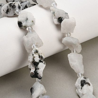 Natural Moonstone Beads Strands, Raw Rough, Nuggets, with Seed Beads