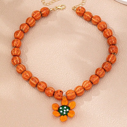 Collares con colgantes de flores de porcelana y vidrio de verano con cuentas de calabaza, flor, dorado