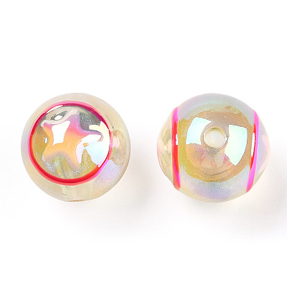 UV Plating Rainbow Iridescent Acrylic Beads, Round with Star