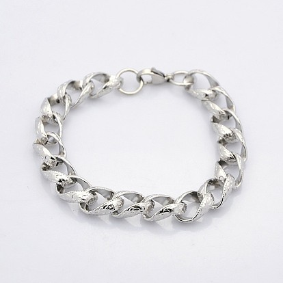 304 Stainless Steel Curb Chain Twisted Chain Bracelets, with Lobster Claw Clasps, 8-5/8 inch (220mm), 10x8mm