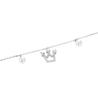 TINYSAND Trendy 925 Sterling Silver Cubic Zirconia Crown Pearl Charm Bracelet, 168.7mm