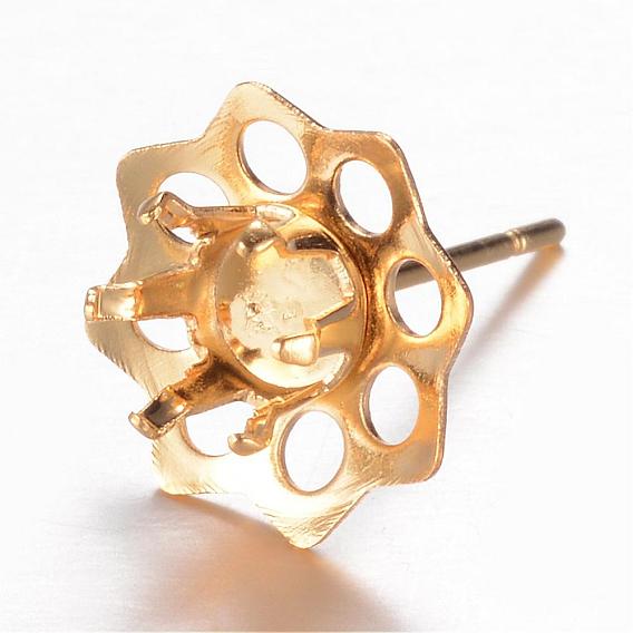 304 Stainless Steel Stud Earring Settings, Flower