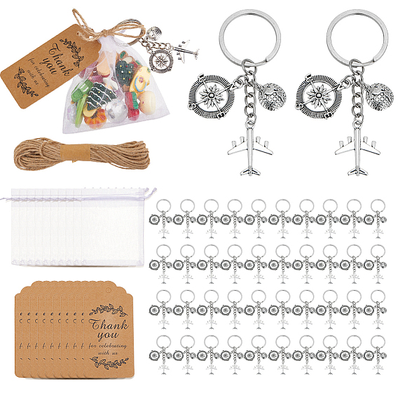 121Pcs Alloy Keychains, with Iron Rings and Organza Gift Bags and Paper Card