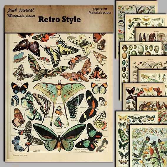 10бумага для альбомов с насекомыми, Коллаж творческий журнал украшения фоновые листы