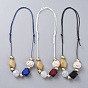 Adjustable Bib Necklaces, with Acrylic Beads, Handmade Cane Woven Beads and Waxed Polyester Cord